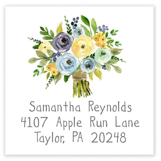 Yellow and Blue Bouquet Square Address Labels